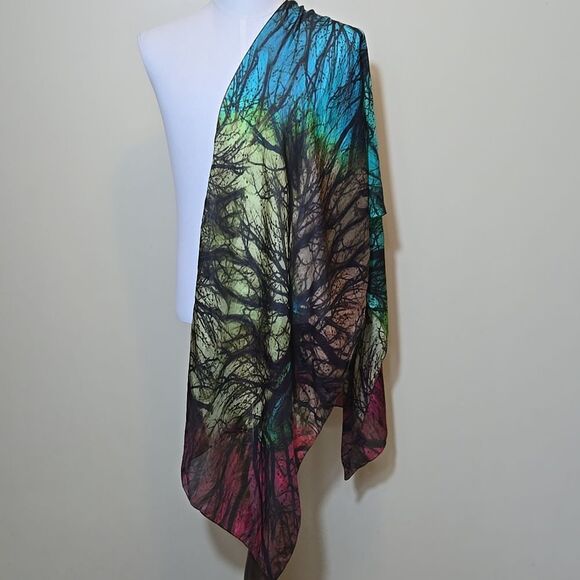 Asian Eye 100% Silk Scarf Artisan Wearable Art To Wear Tree Of Life Festival - Picture 2 of 10